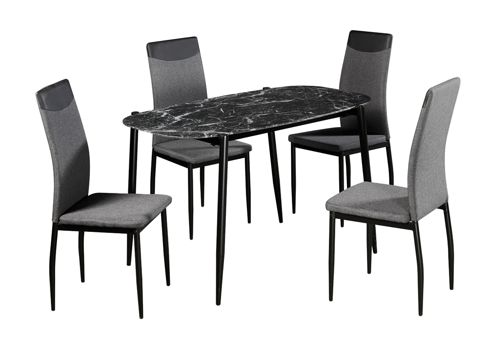 Ensemble Table Geneva Noir + 4 ou 6 Chaises  Décor granit noir KitM